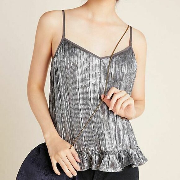 Anthropologie Amelie Beaded Cami Silver - Picture 2 of 4